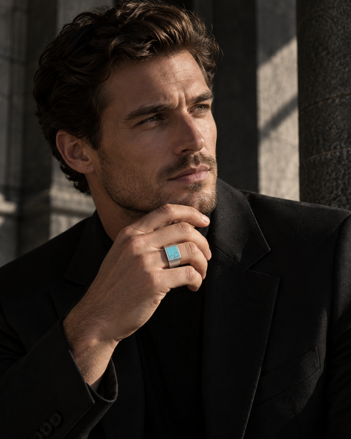 Square Blue Howlite Stone Ring For Men, view 5 - Elena Harper