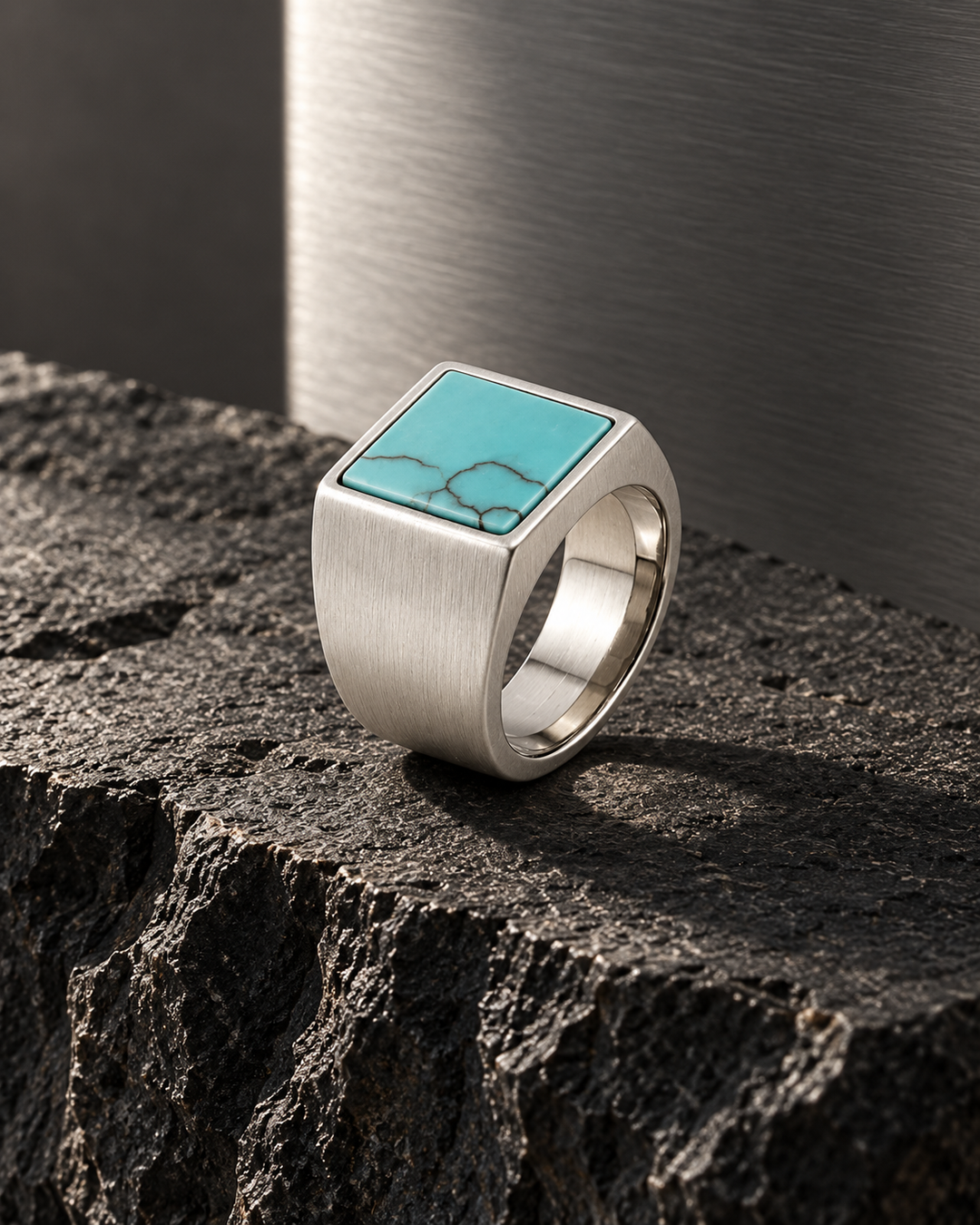 Square Blue Howlite Stone Ring For Men, view 4 - Elena Harper