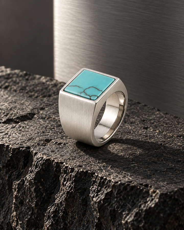 Square Blue Howlite Stone Ring For Men, view 4 - Elena Harper