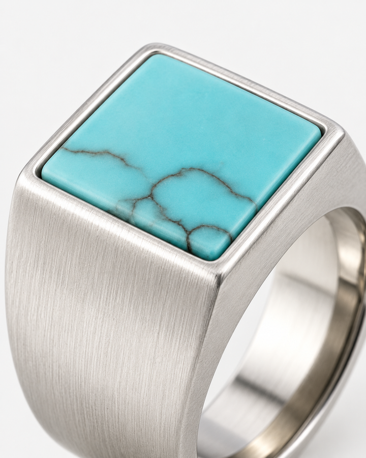 Square Blue Howlite Stone Ring For Men, view 3 - Elena Harper