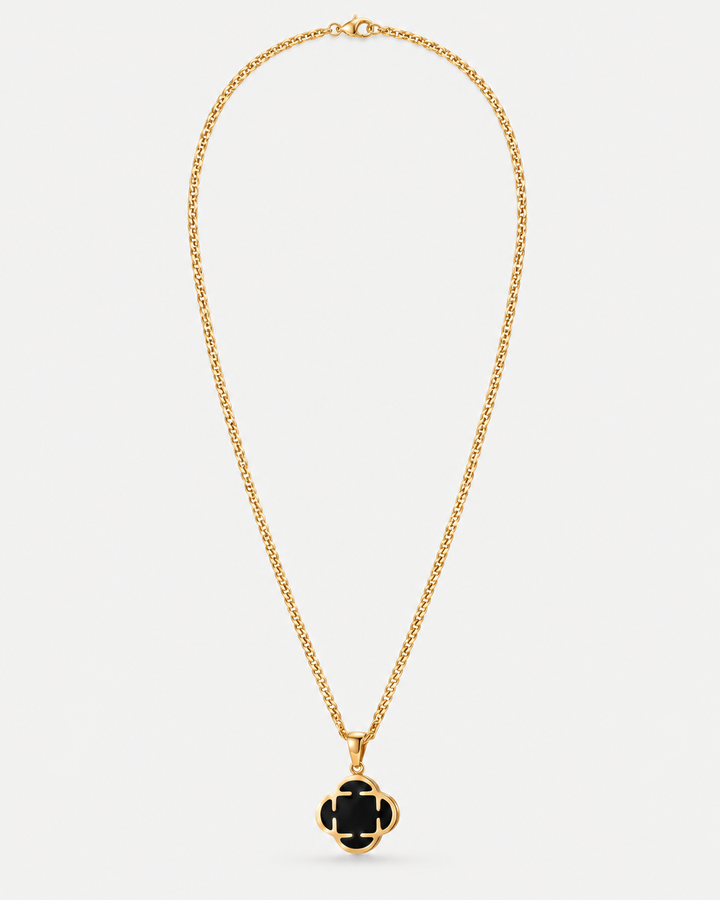 Gold-Tone Black Clover Necklace For Men
