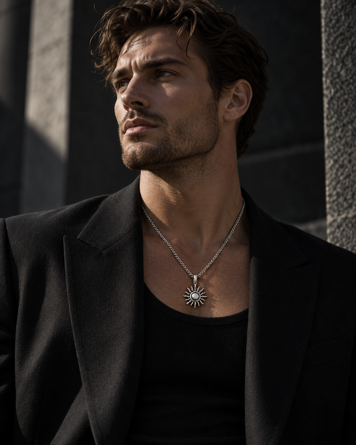 Engraved Sun Pendant Necklace For Men