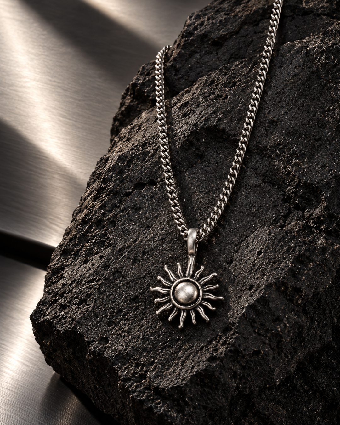 Engraved Sun Pendant Necklace For Men