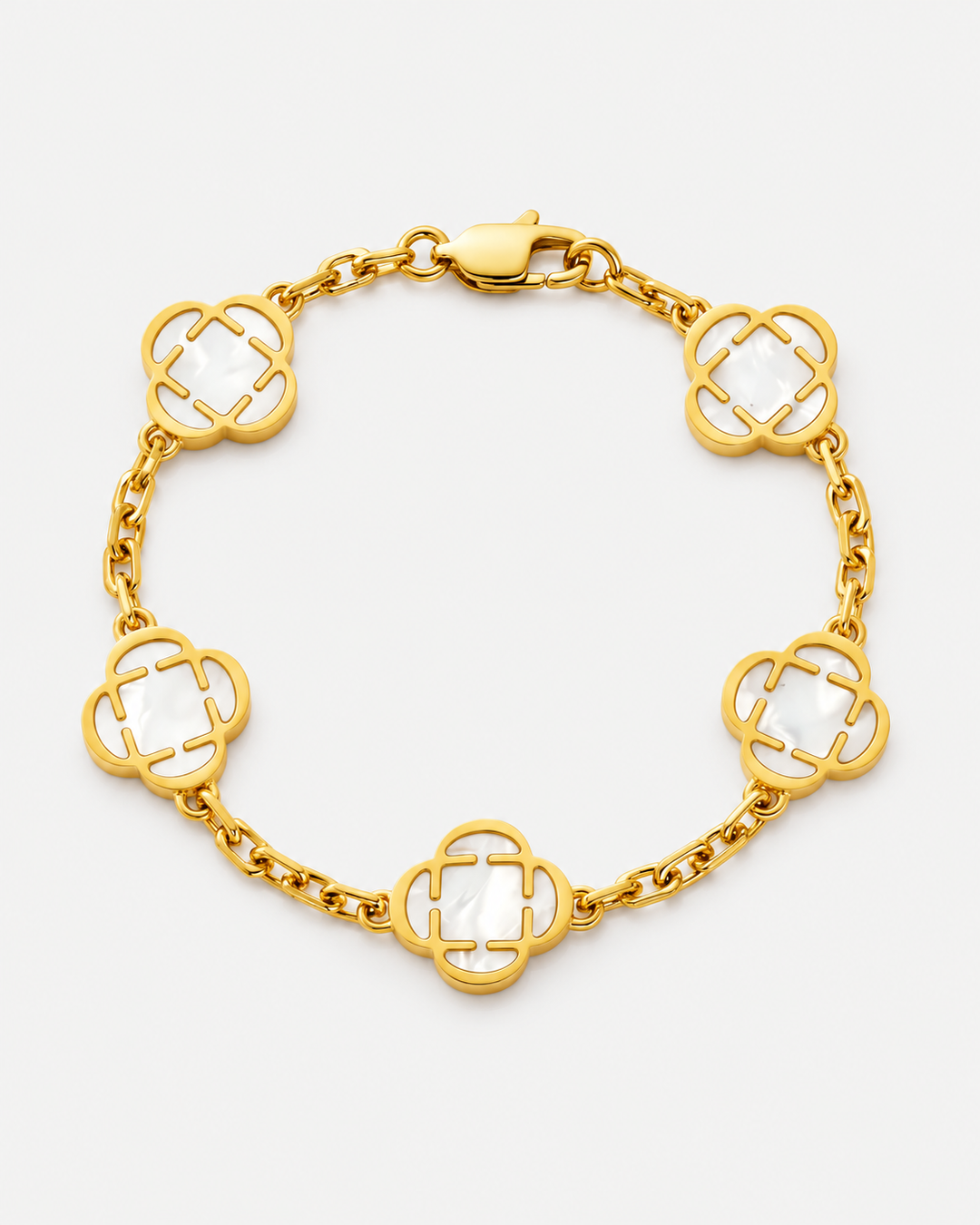 Gold-Tone Pearl-White Clover Bracelet