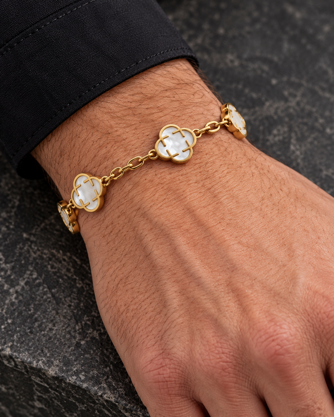 Gold-Tone Pearl-White Clover Bracelet