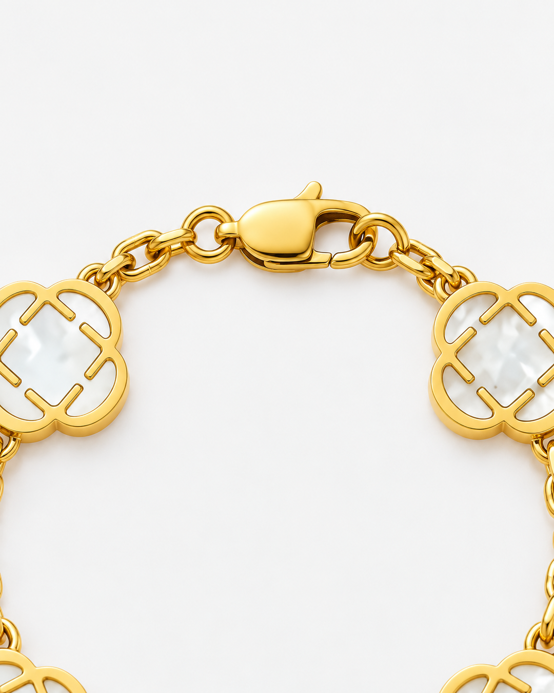 Gold-Tone Pearl-White Clover Bracelet