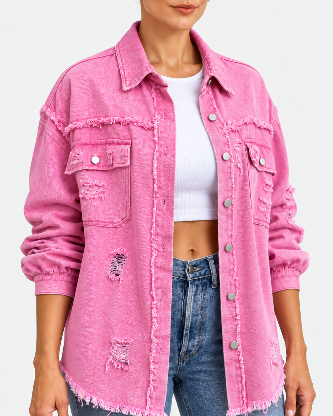 Distressed Raw Hem Casual Jacket For Women