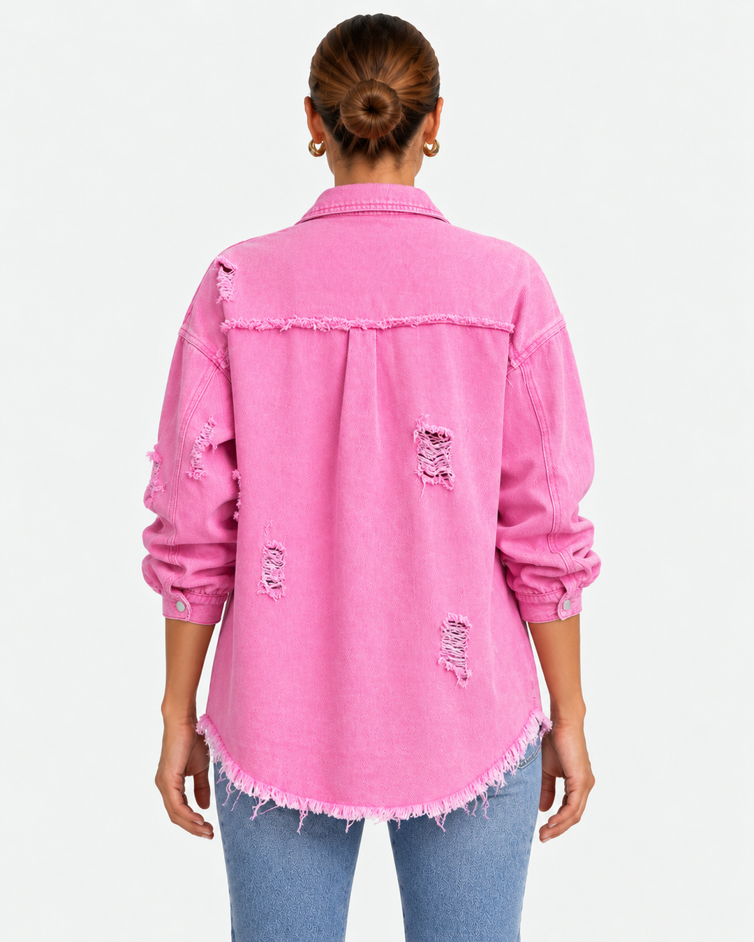 Distressed Raw Hem Casual Jacket For Women