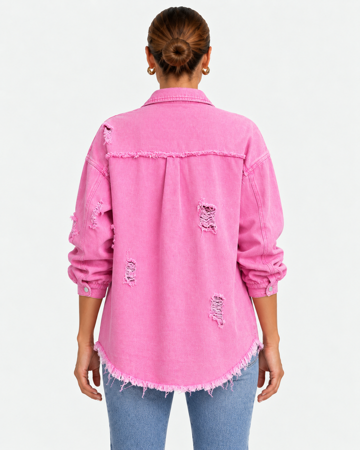 Distressed Raw Hem Casual Jacket For Women