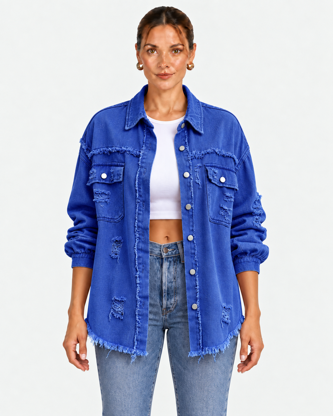 Distressed Raw Hem Casual Jacket For Women