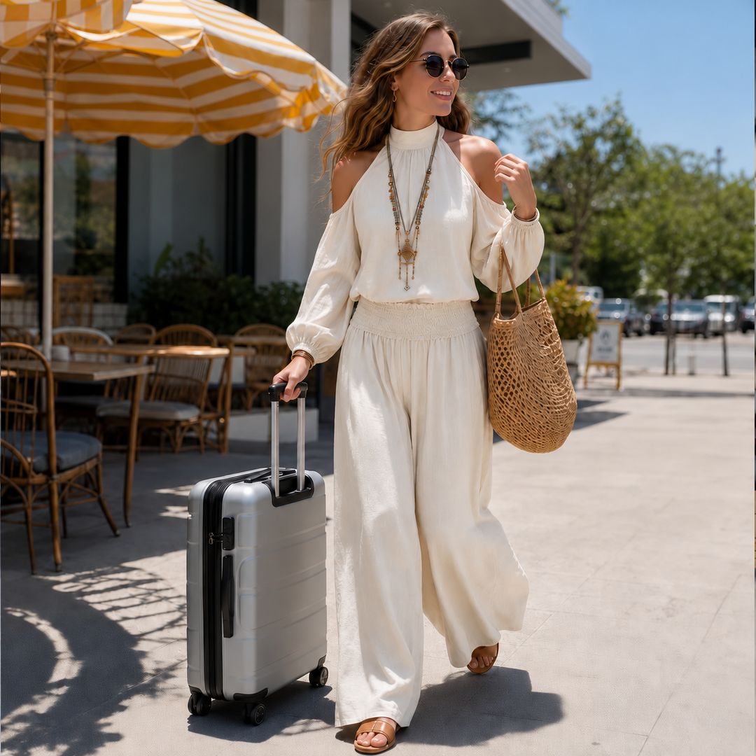 Driftbloom – Cold Shoulder Wide Leg Pants Set