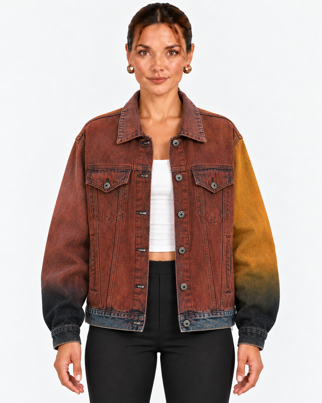 Cropped Ombre Oversized Denim Jacket For Women