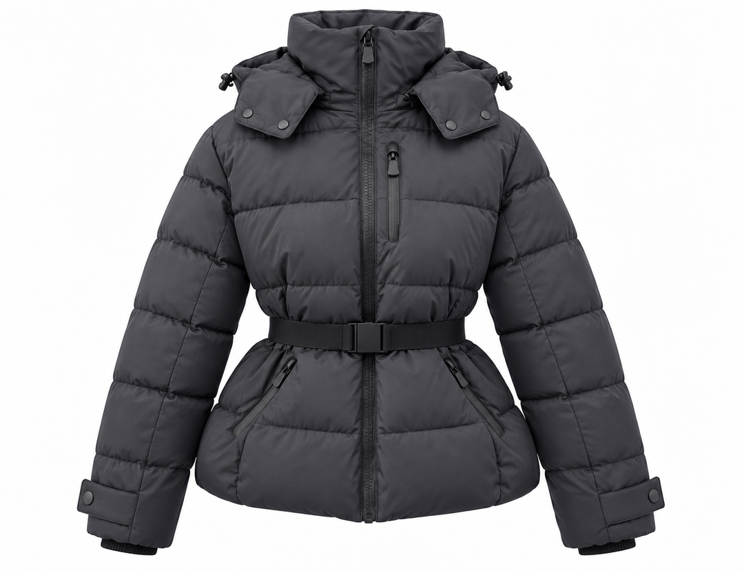 Padded Puffer Jacket | Belted Winter Style with High Neck