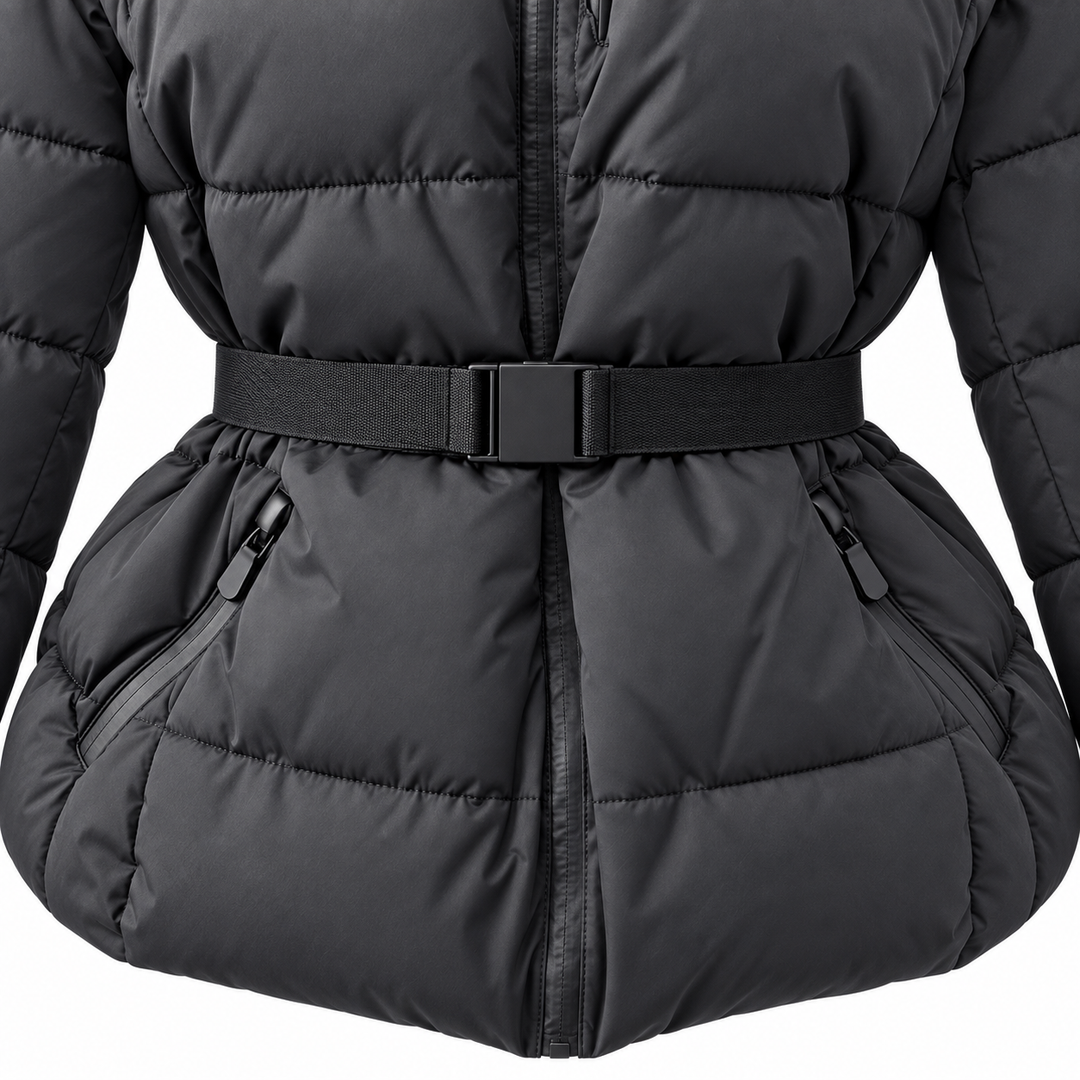 Padded Puffer Jacket | Belted Winter Style with High Neck