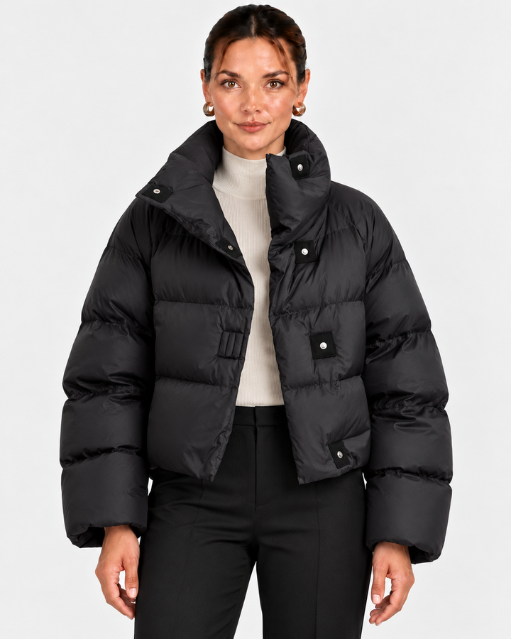 Cropped Puffer Jacket With High Stand Collar For Women