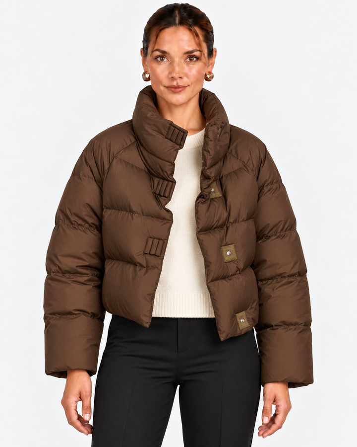 Cropped Puffer Jacket With High Stand Collar For Women