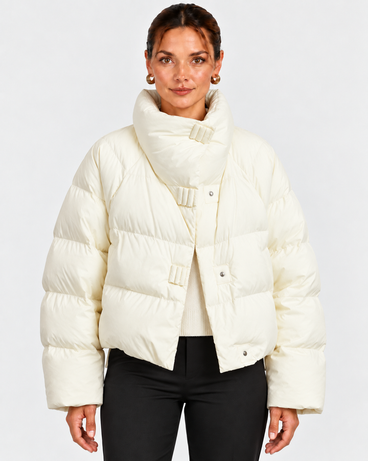Cropped Puffer Jacket With High Stand Collar For Women