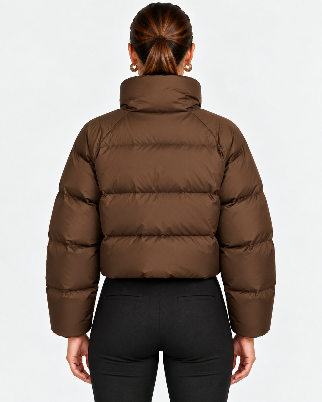 Cropped Puffer Jacket With High Stand Collar For Women