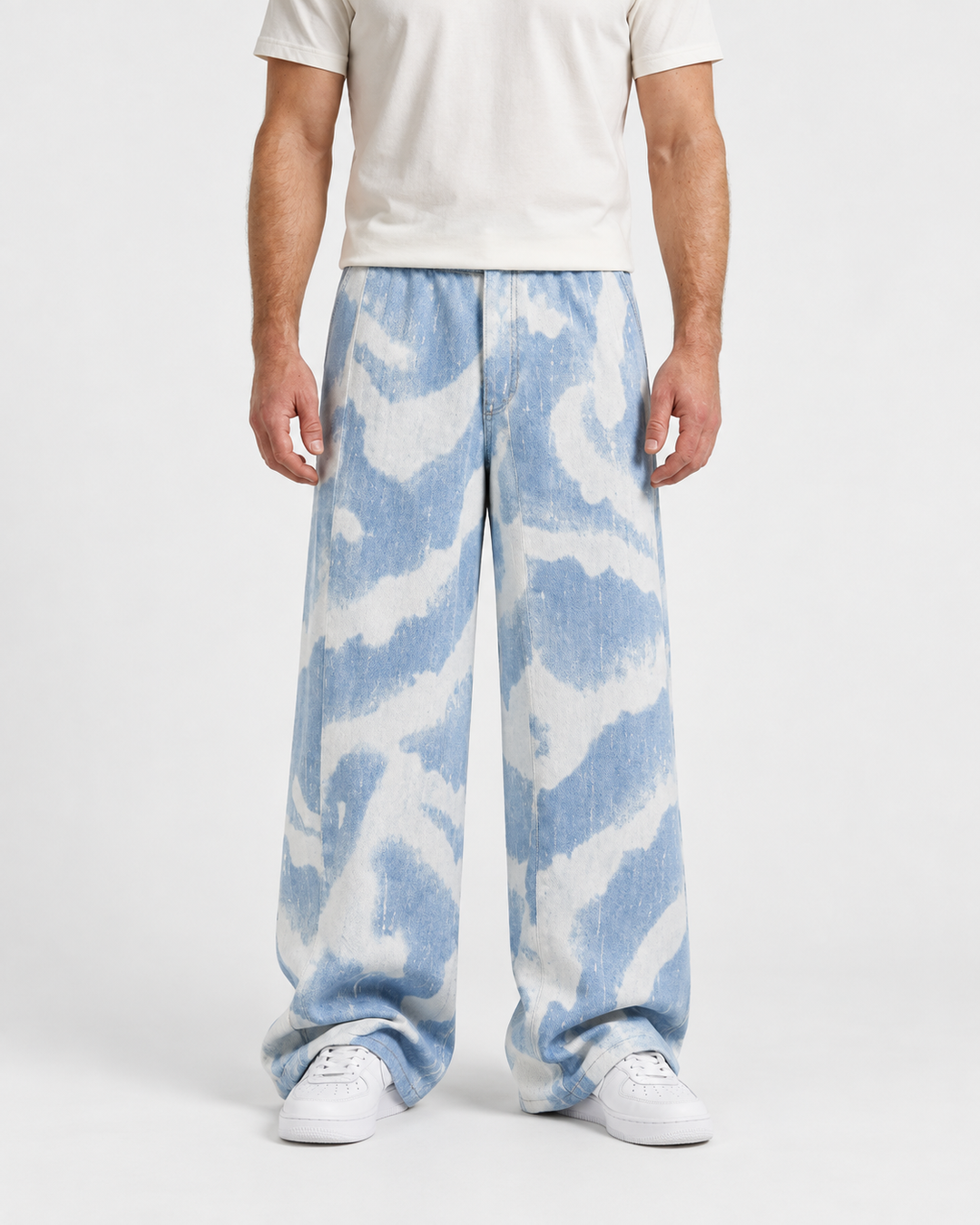 Cloud Pattern Straight Leg Denim Trousers For Men