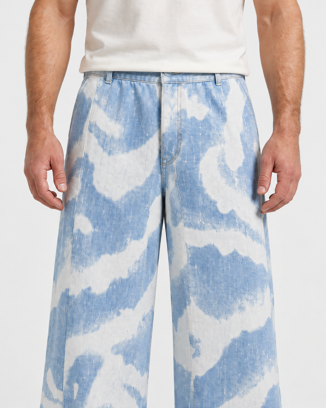 Cloud Pattern Straight Leg Denim Trousers For Men