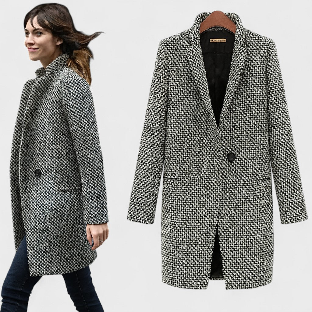Women's Houndstooth Coat – Elegant Double-Breasted Coat