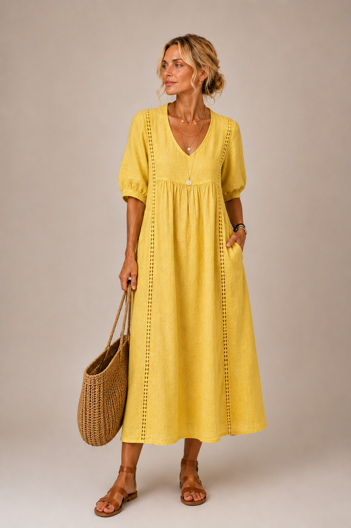 Elena™ | Airy Linen Midi Dress