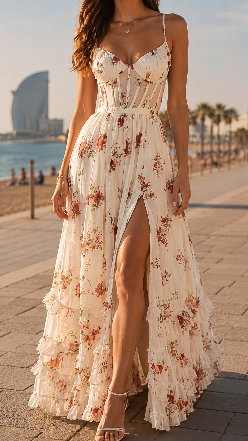 Women's Floral Maxi Dress with Flattering Slit