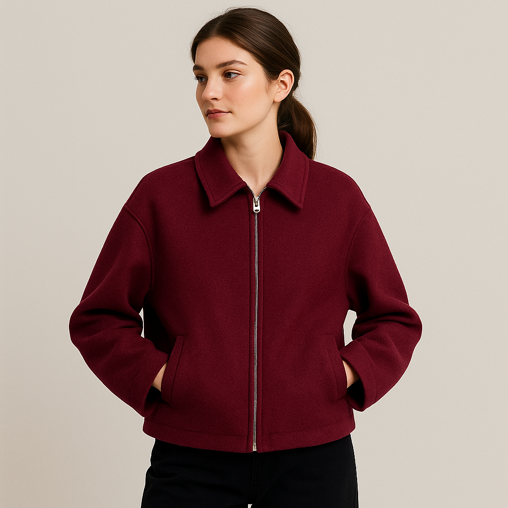 Short Wool Zipper Jacket for Women - Sonia