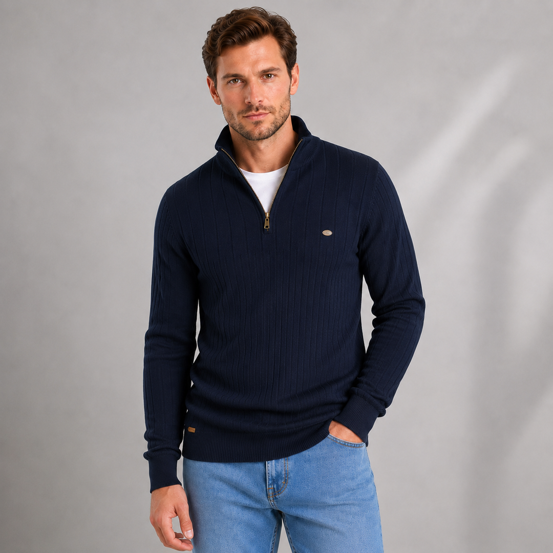 Montarello Men's Quarter Zip Jumper Ribbed Funnel Neck - Elena Harper