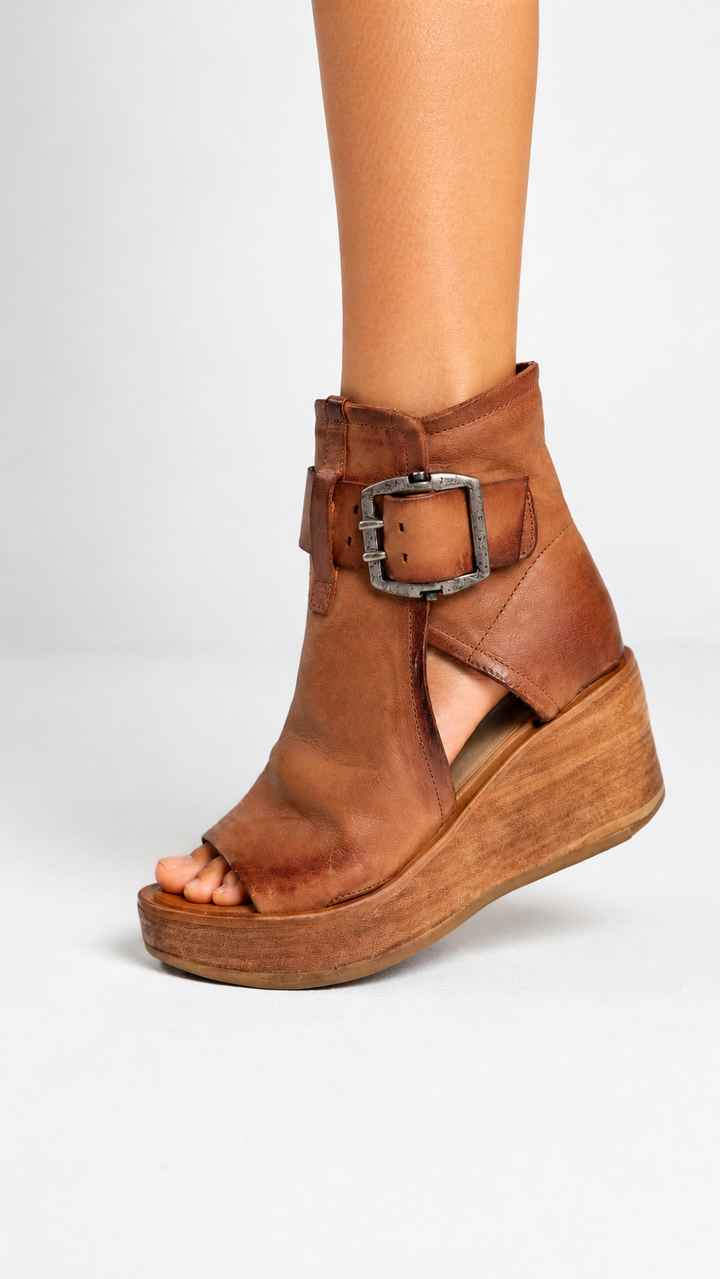 Aurélisse Open-toe Wedge Booties, view 5 - Elena Harper
