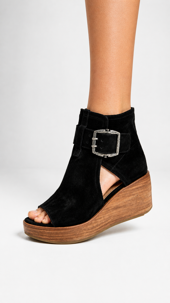Aurélisse Open-toe Wedge Booties, view 3 - Elena Harper