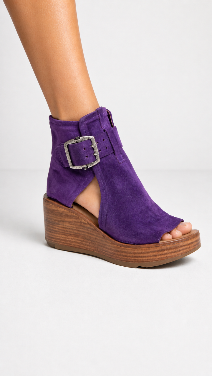 Aurélisse Open-toe Wedge Booties, view 4 - Elena Harper