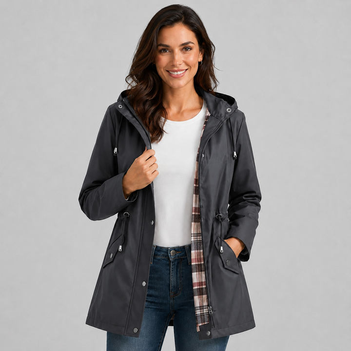 Women's Montarello Hooded Raincoat, Lined with Plaid
