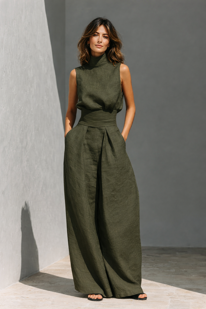 Women's Stylish Sleeveless Wide Leg Trouser Set