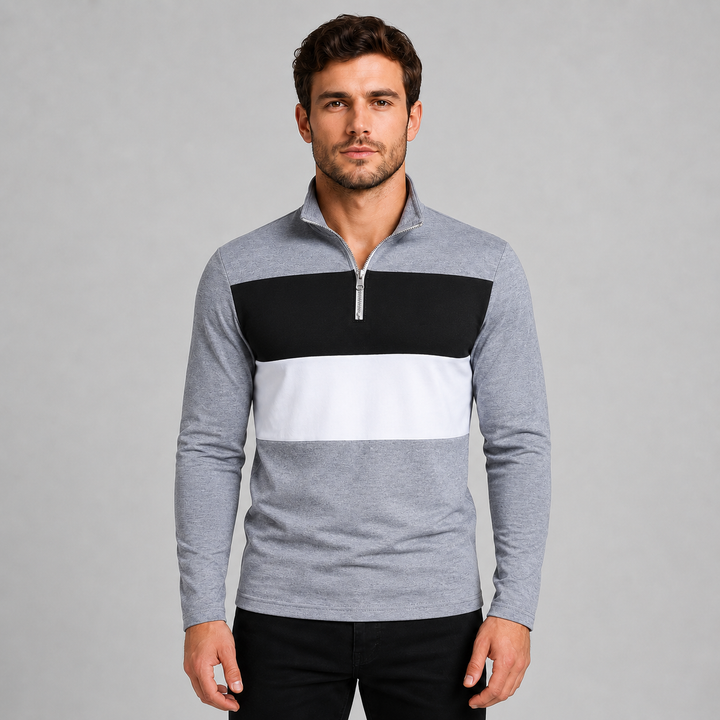 Men's Long Sleeve Polo Montarello with Quarter Zip Closure