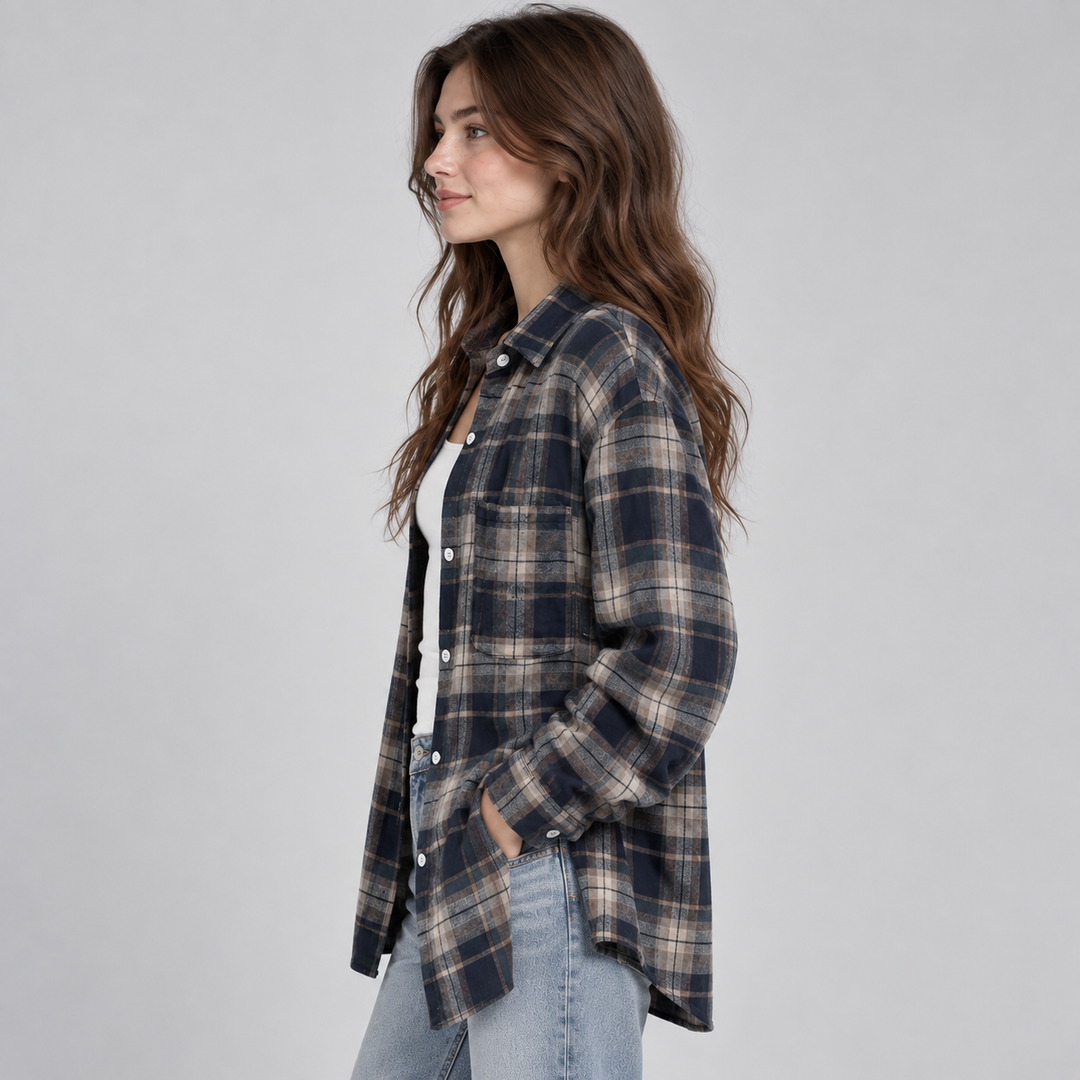 Montarello Women's Overshirt Check Notched Collar