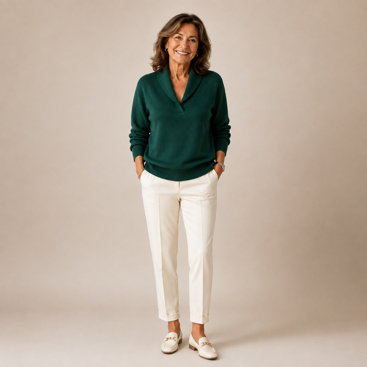 Samilla Long Sleeve Pullover with V-Neck, view 10 - Elena Harper