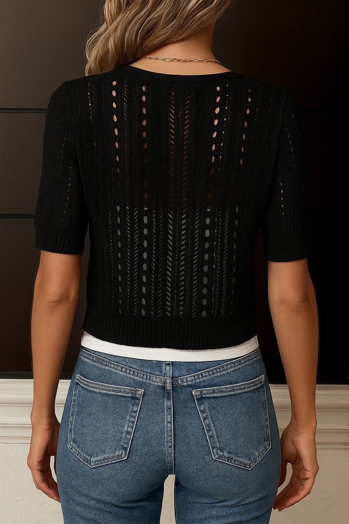 Reyne Openwork Short Cardigan, view 2 - Elena Harper