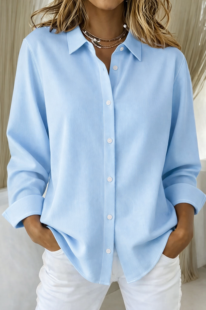 Women's Point Collar Button-Front Loose Blouse for Everyday Style