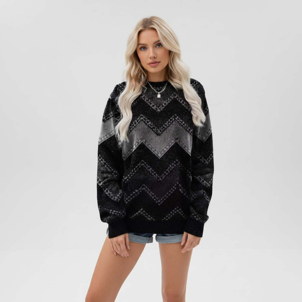 Chevron Pattern Knit Sweater Isabella, view 2 - Elena Harper