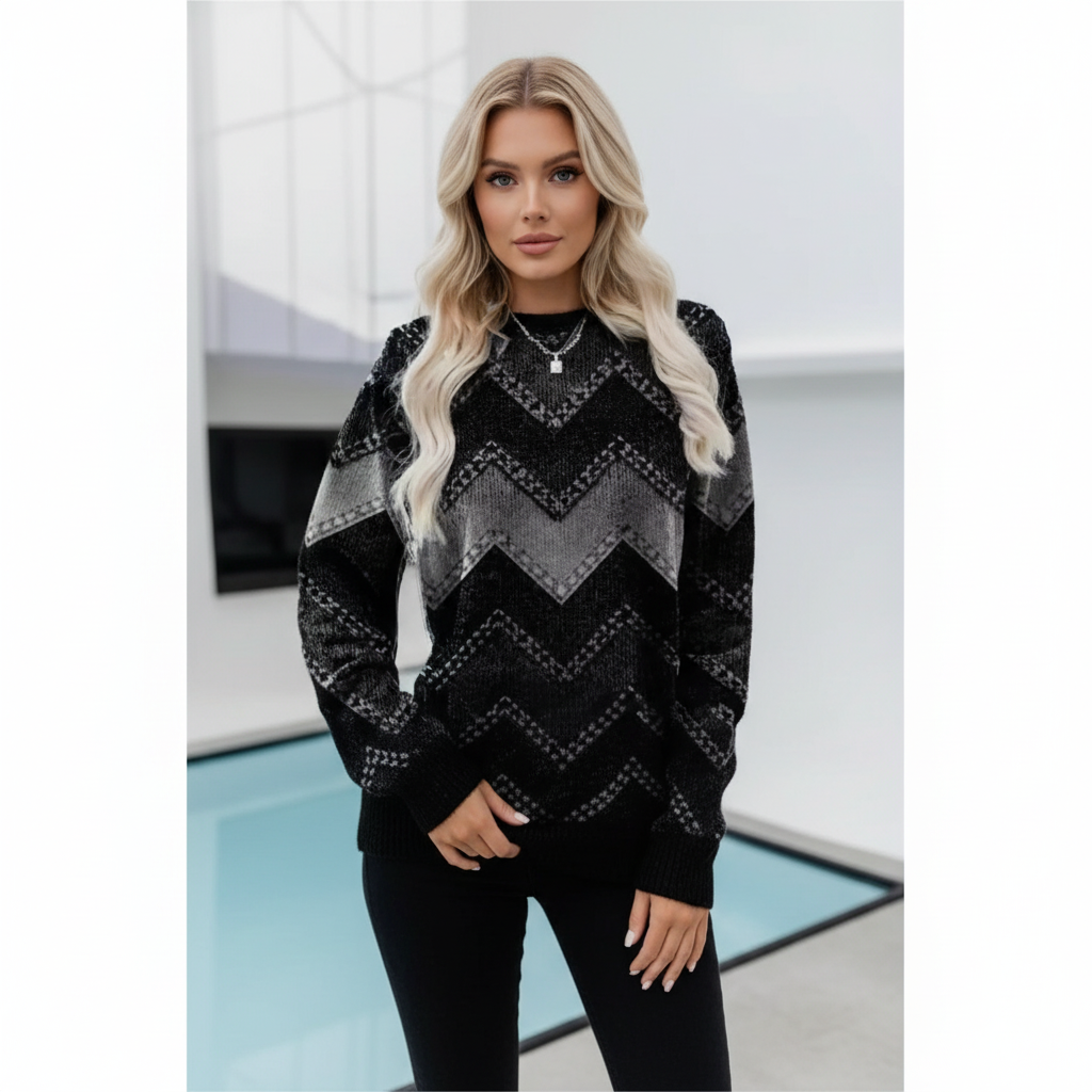 Chevron Pattern Knit Sweater Isabella, view 5 - Elena Harper