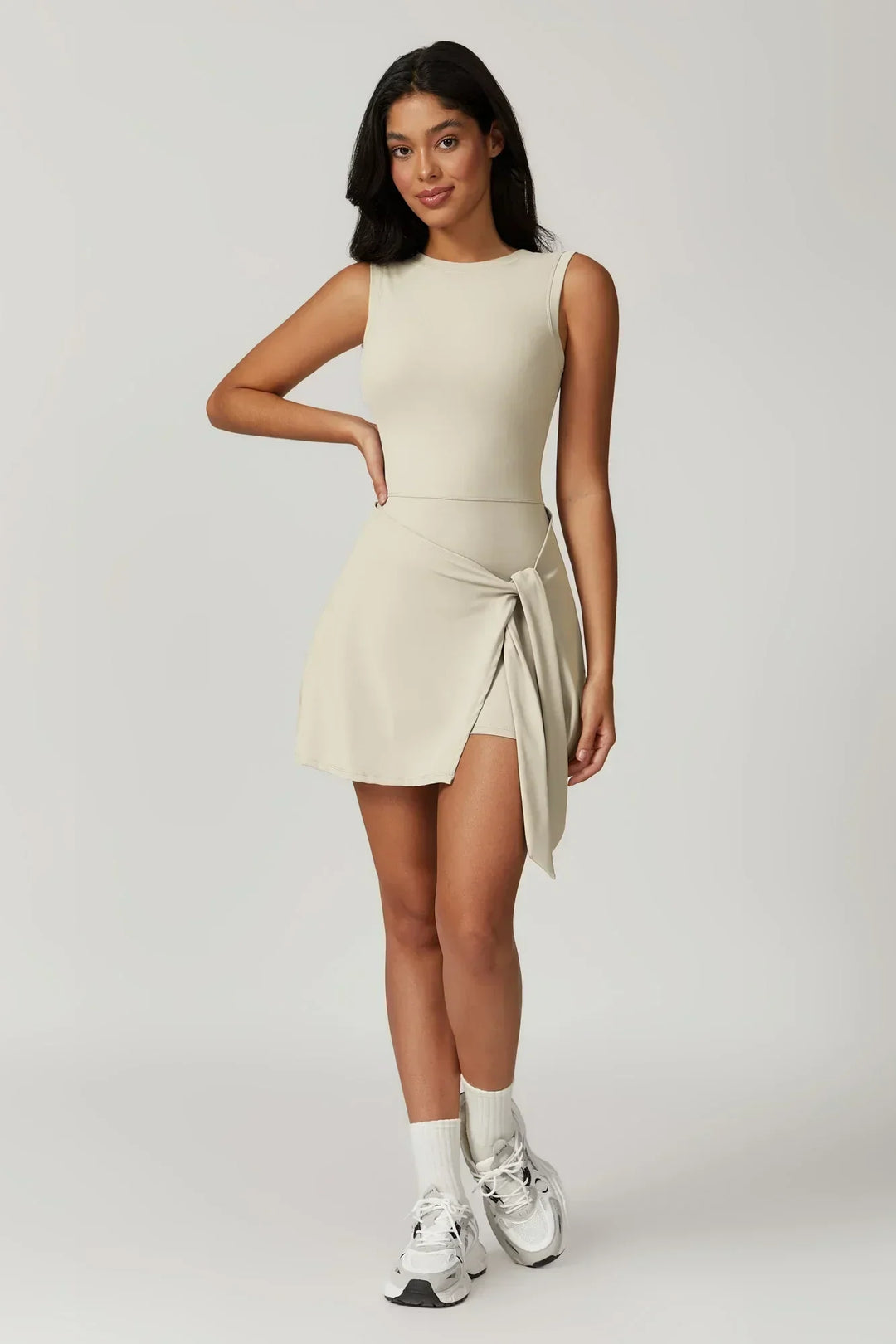 Céleste High Collar Dress with Integrated Shorts - Elena Harper