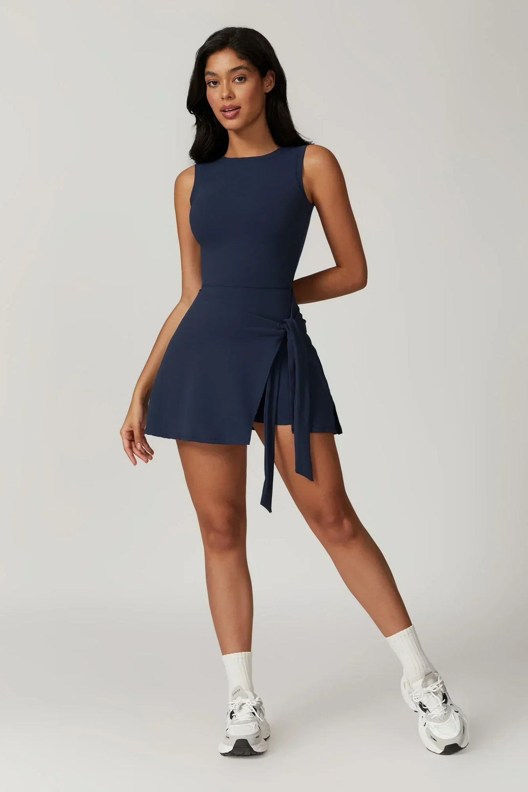 Céleste High Collar Dress with Integrated Shorts - Elena Harper