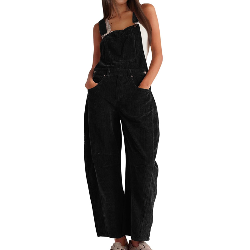 Women's Wide-Leg Corduroy Dungarees Casual Utility Jumpsuit, view 2 - Elena Harper