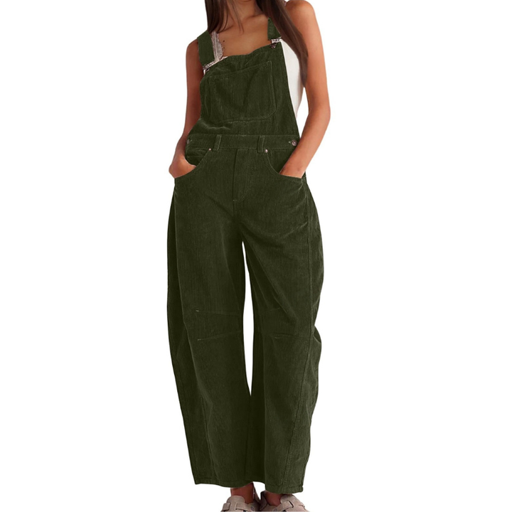 Women's Wide-Leg Corduroy Dungarees Casual Utility Jumpsuit, view 6 - Elena Harper