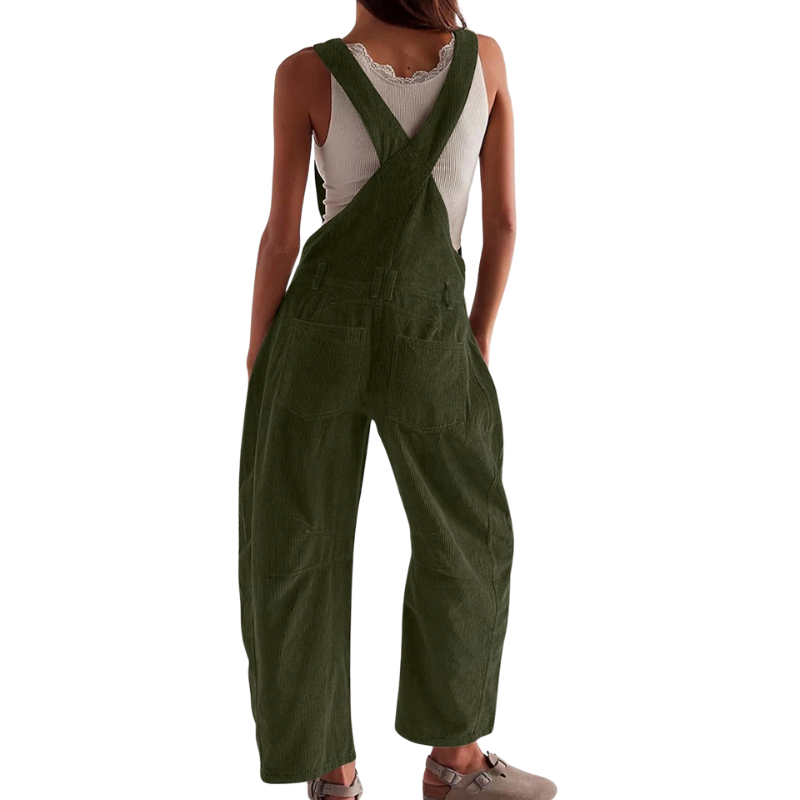 Women's Wide-Leg Corduroy Dungarees Casual Utility Jumpsuit, view 7 - Elena Harper