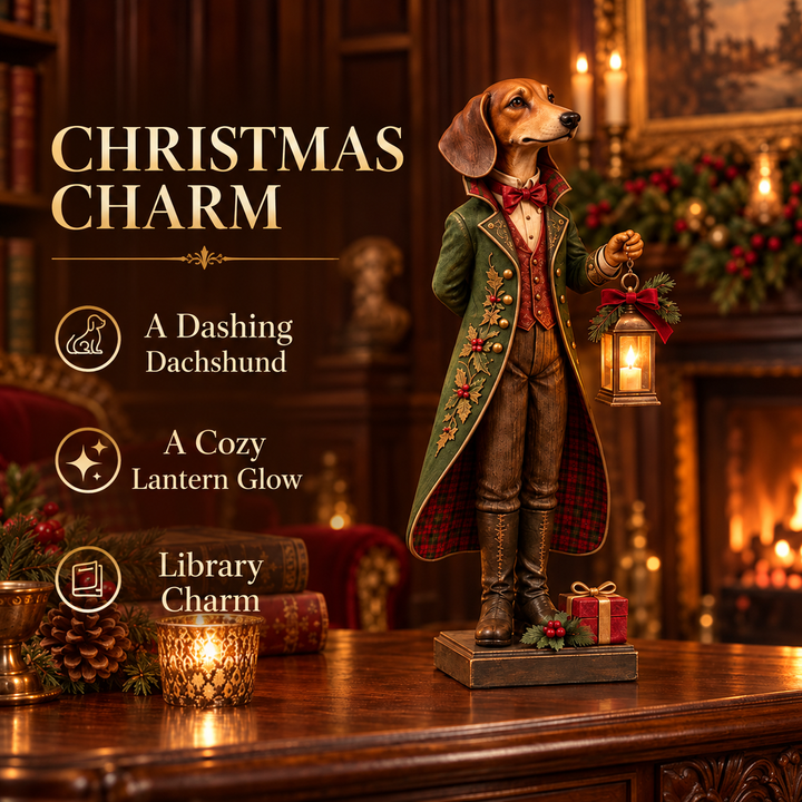 DackelGlanz™ Christmas Dachshund Figurine with Illuminated Lantern