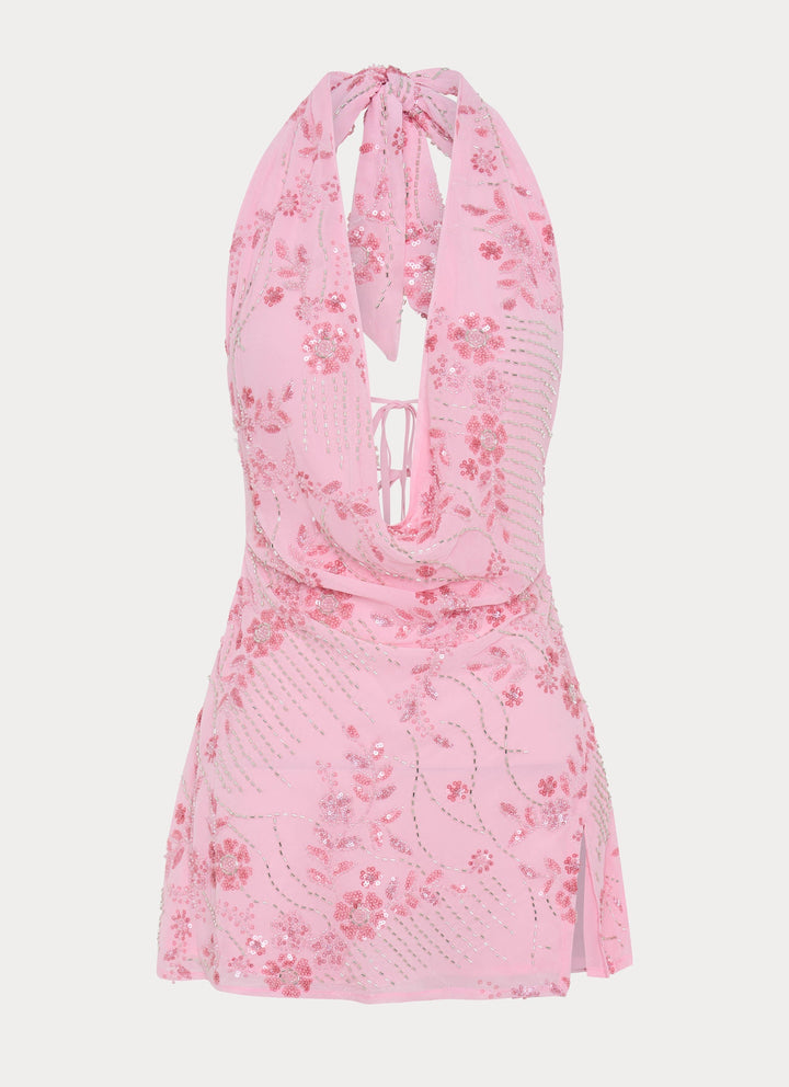 Cinzia - Beaded Pink Mini Dress