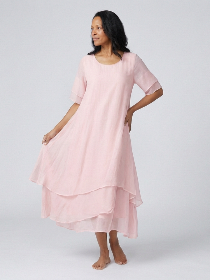 Clara Short Sleeve Layered Midi Dress - Elena Harper