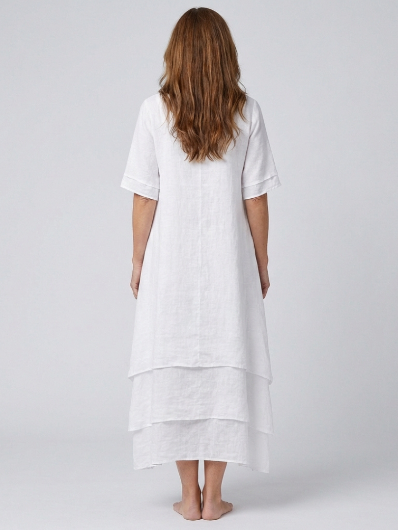 Clara Short Sleeve Layered Midi Dress - Elena Harper